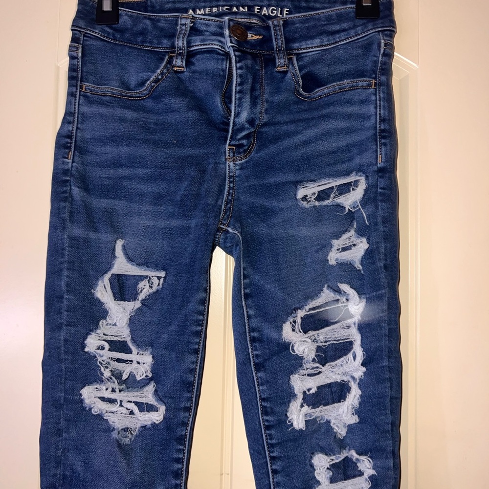 American Eagle Outfitters Women's Ripped Blue Skinny Jeans